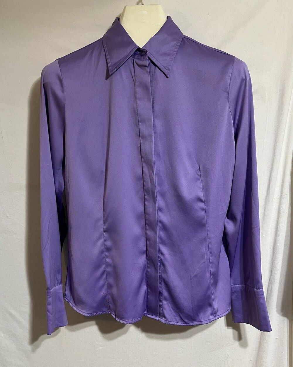 George Large 12/14 Stretch Purple Long Sleeve Button-Up Shirt Silk Feel Soft U